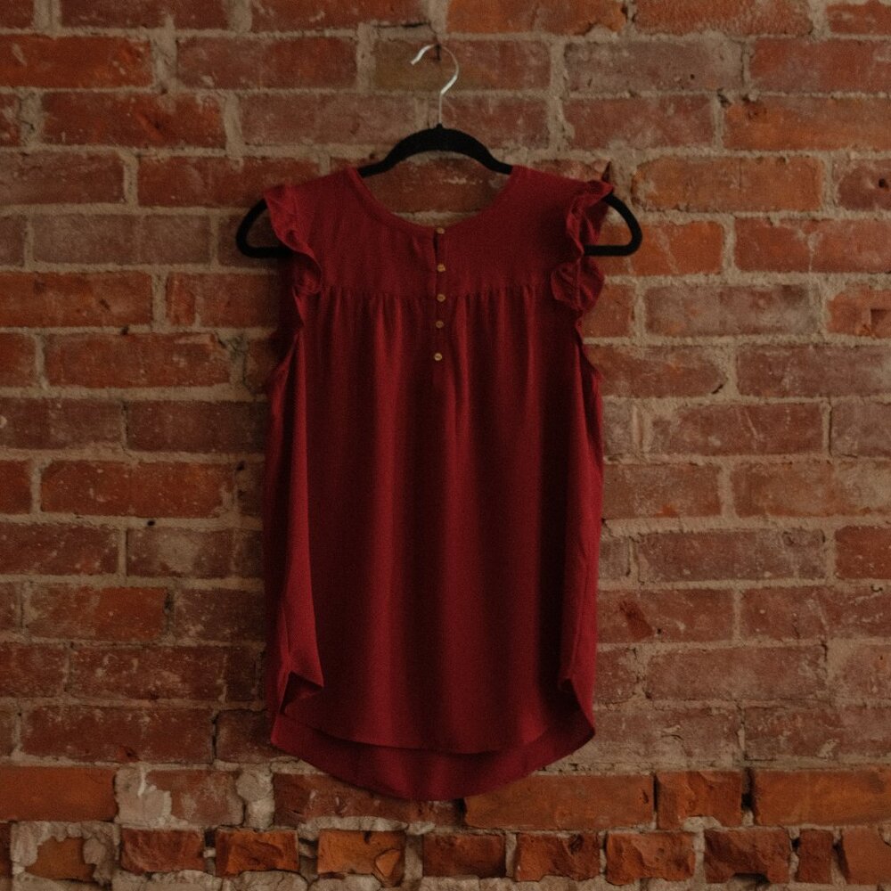 Women's Blouse Red Frilly Sleeves Size S